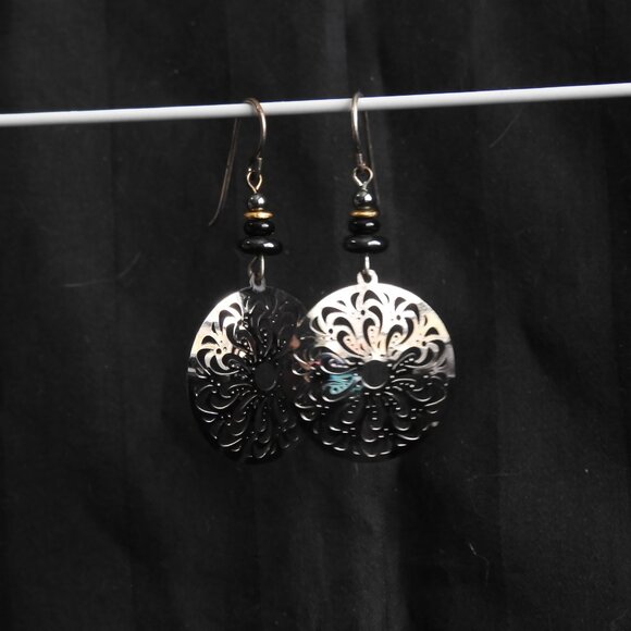 2/$13 Adajio Art Deco Black Hematite Filigree Earrings Handmade in USA - Picture 4 of 8